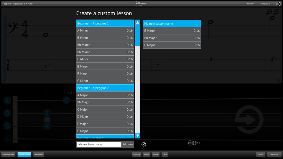 Purely Cello Screenshot Custom Lesson